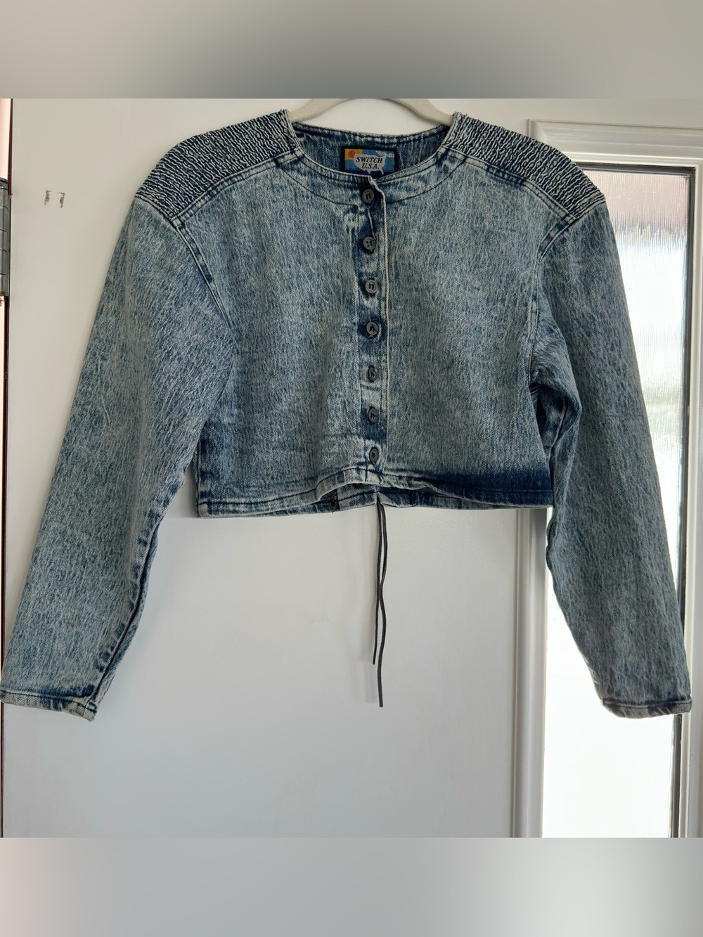 Denim Crop Jacket Sz S Y2K-Revival Vintage Style Casual Retro Streetware Lace Up